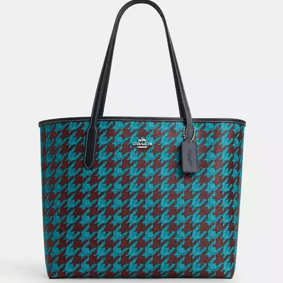 Coach City Tote With Hounds tooth Print NWT  MSRP $398 *** - Picture 2 of 9